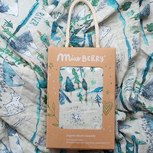 Miaoberry Organic Muslin Swaddle Blanket with Hat and Wooden Newborn Sign