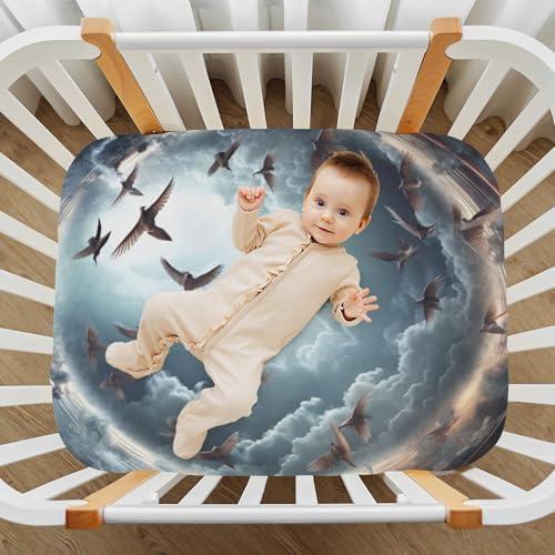 Wajiw Cloud with Birds Fitted Crib Sheets