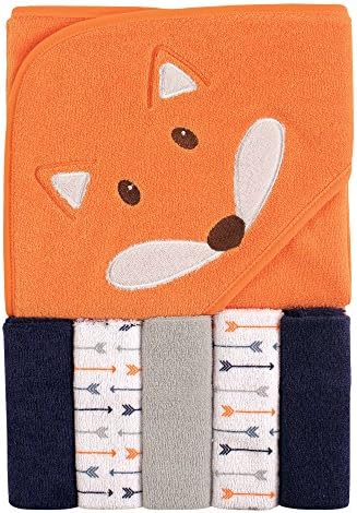 Luvable Friends Baby Hooded Towel Set with Five Washcloths Boy Fox