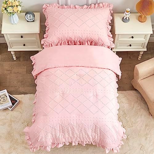 Pink Boho Tufted Toddler Bedding Set 4-Piece