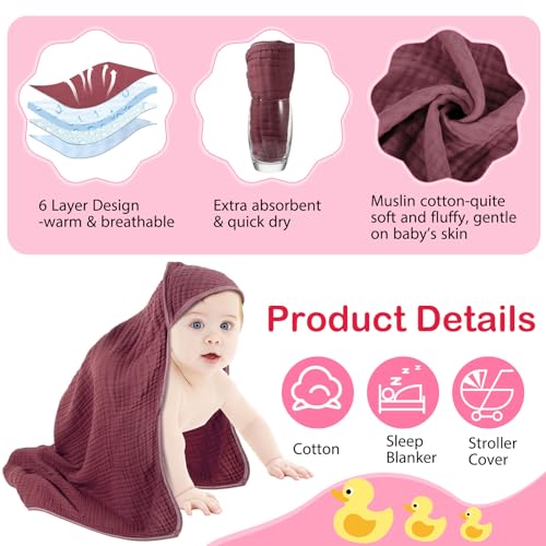 Peryiter 6 Pcs Hooded Muslin Baby Towels