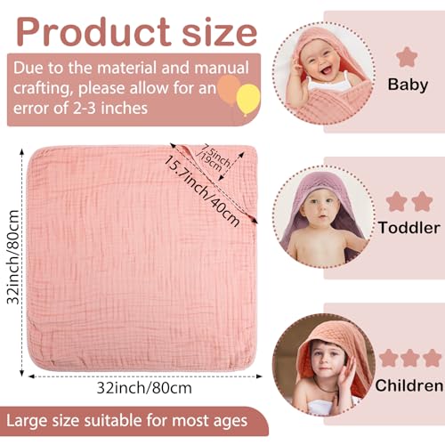 VitalCozy 6 Pcs Baby Muslin Hooded Towels Set Pink Rose