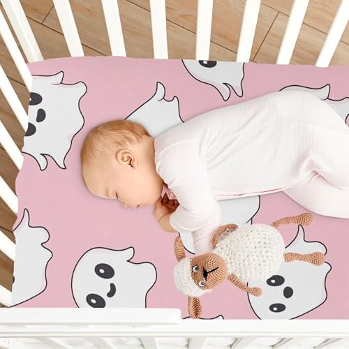 Qilmy Kawaii Ghost Fitted Crib Sheet for Girls and Boys