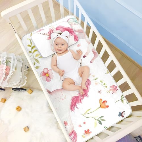 Cooling Cartoon Unicorns Baby Crib Mattress Pad