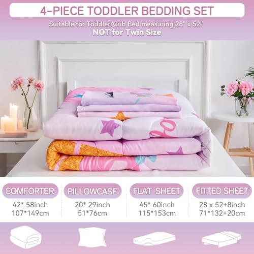 Wowelife Unicorn Toddler Bedding Set for Girls 4-Piece