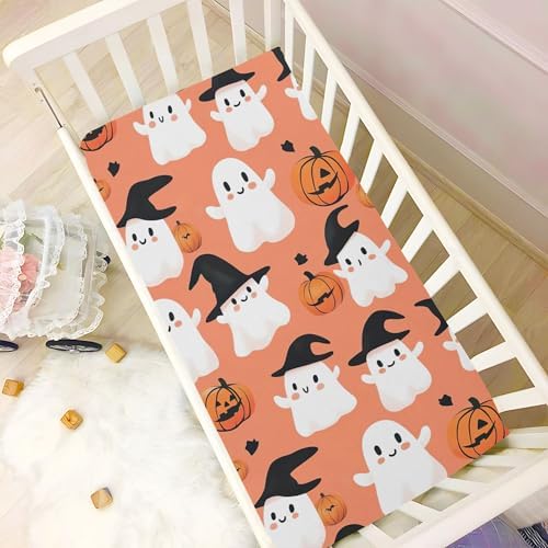 Qilmy Cute Kawaii Ghost Crib Sheet for Girls and Boys