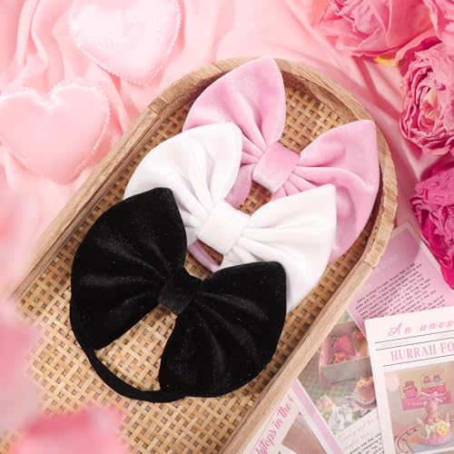 Velvet Baby Girl Headband Set Black White Pink