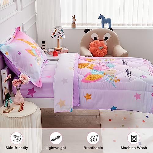 Wowelife Unicorn Toddler Bedding Set for Girls 4-Piece