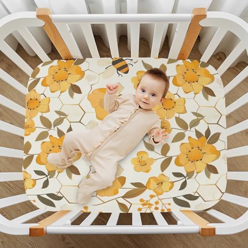 Wajiw Bees Crib Sheets Soft Breathable Fitted