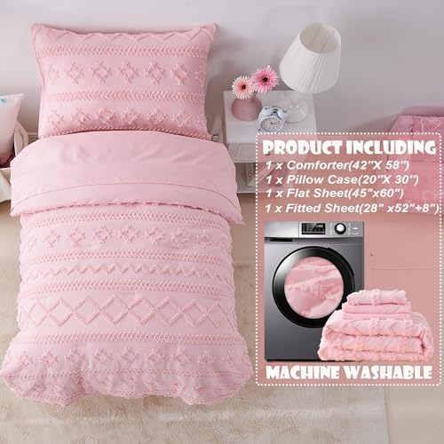 VIVILINEN Pink Boho Toddler Bedding Set 4-Piece