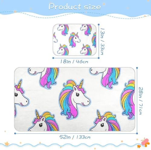 Cooling Baby Crib Mattress Pad with Rainbow Unicorns Design