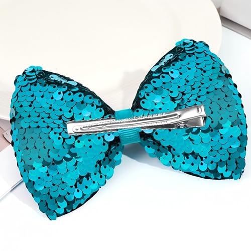 CLLOT 5 Inch Peacock Sequin Hair Bow Clips