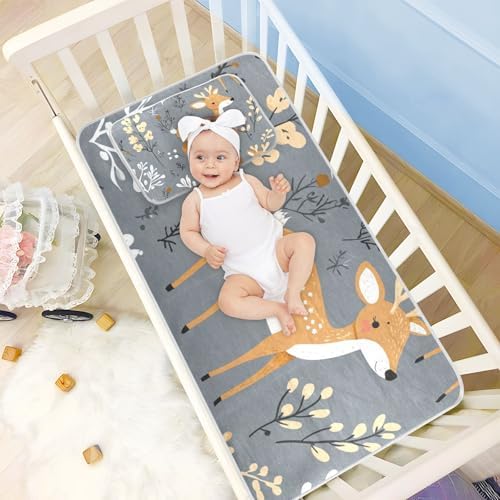 Cartoon Funny Deer Gray Cooling Baby Mattress Pad 28x52