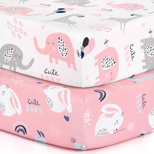 BROLEX Crib Sheets Set of 2 - Elephant Rabbit Design