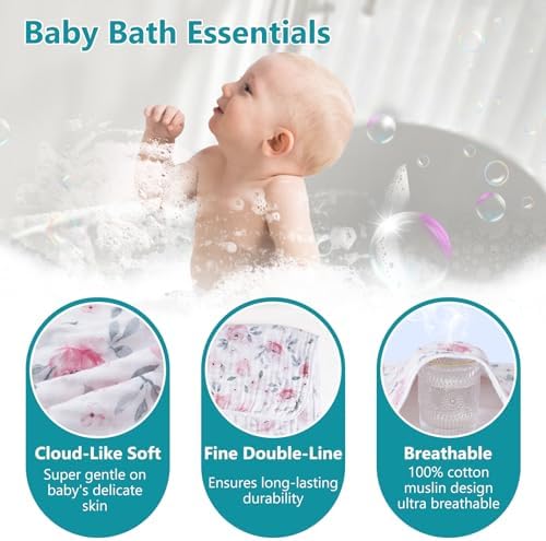 PHF 2 Pack Baby Hooded Towels 32x32 Inch Floral Muslin Cotton