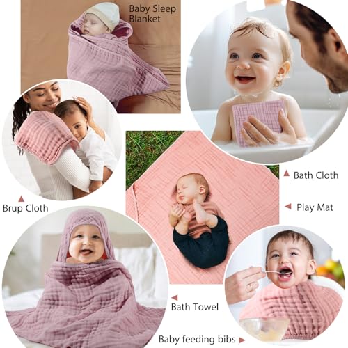 VitalCozy 6 Pcs Baby Muslin Hooded Towels Set Pink Rose