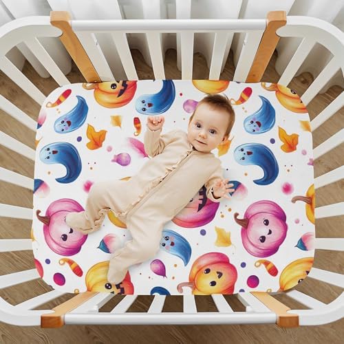 Qilmy Cute Ghosts Crib Sheet for Baby Soft Breathable and Snug Fit