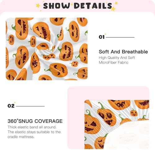 Qilmy Halloween Pumpkins Fitted Crib Sheet for Kids 1