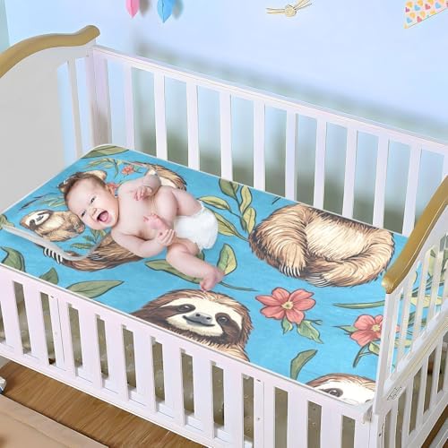 Cooling Blue Sloth Baby Crib Mattress Pad 28x52 Reusable Waterproof