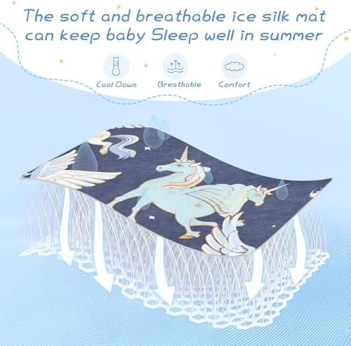 Cooling Cartoon Unicorns Pegasus Crib Mattress Pad 28x52