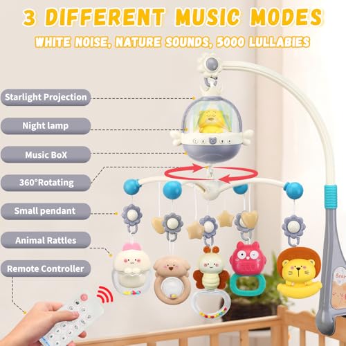 Baby Crib Mobile with Night Light Music and Remote Control