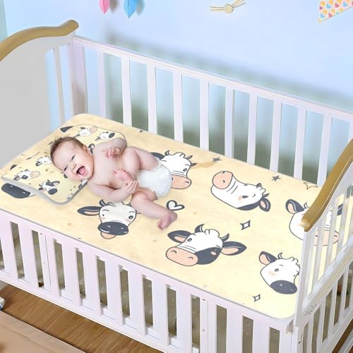 Cute Animal Cow Champagne Cooling Baby Crib Mattress Pad