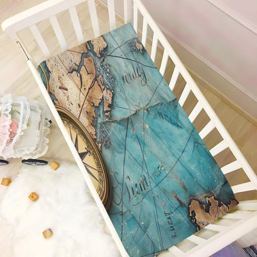 Wajiw Ocean Map Crib Sheets for Girls and Boys