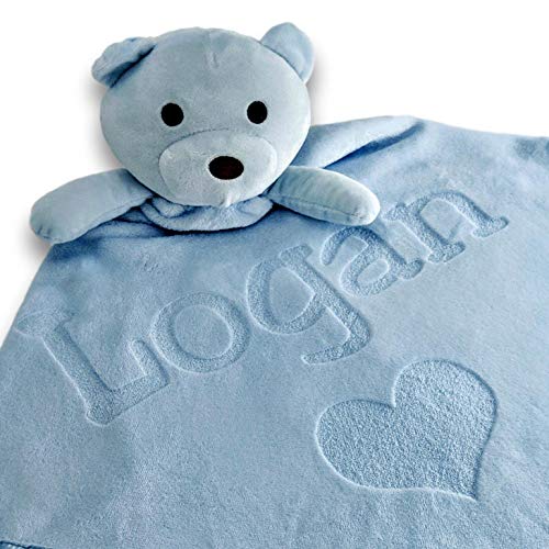 Custom Catch Personalized Teddy Bear Baby Blanket for Boy - Blue