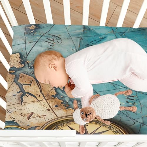 Wajiw Ocean Map Crib Sheets for Girls and Boys