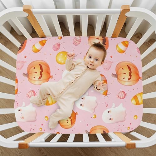 Qilmy Kawaii Ghosts Fitted Crib Sheet for Baby Soft Breathable
