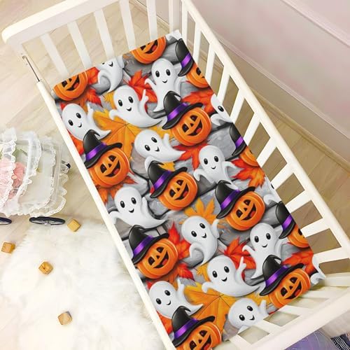 Qilmy Halloween Pumpkins Fitted Crib Sheet for Kids