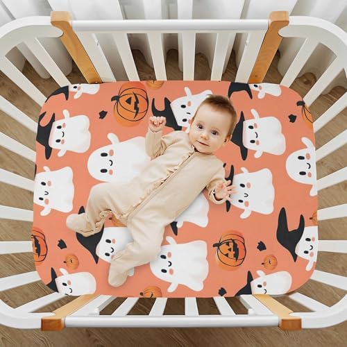Qilmy Cute Kawaii Ghost Crib Sheet for Girls and Boys