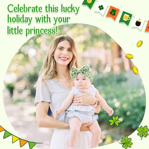 St Patricks Day Handmade Elastic Headbands for Babies - Green Clover Bow 3PCS