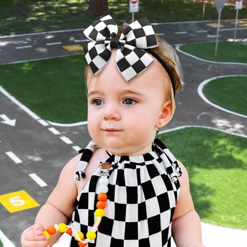 Racing Checkered Black and White Baby Bow Hair Accessory