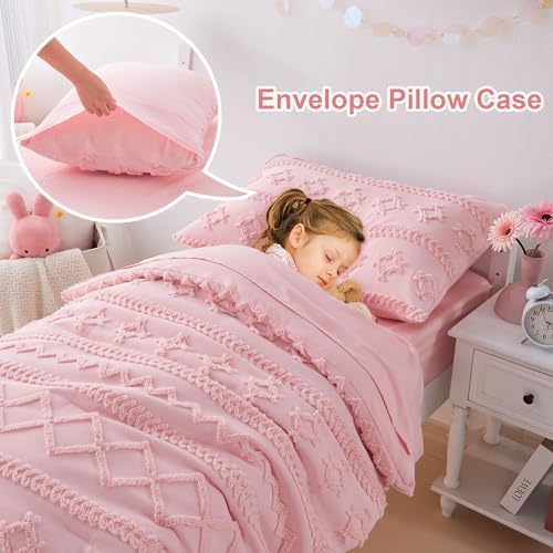 VIVILINEN Pink Boho Toddler Bedding Set 4-Piece
