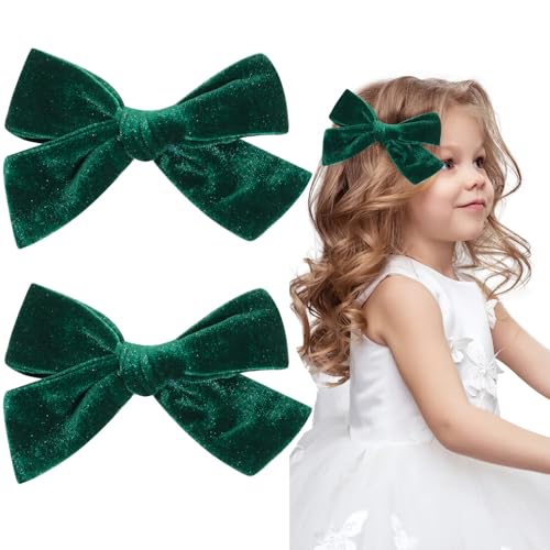 2PCS Velvet Hair Bows with Alligator Clips Green