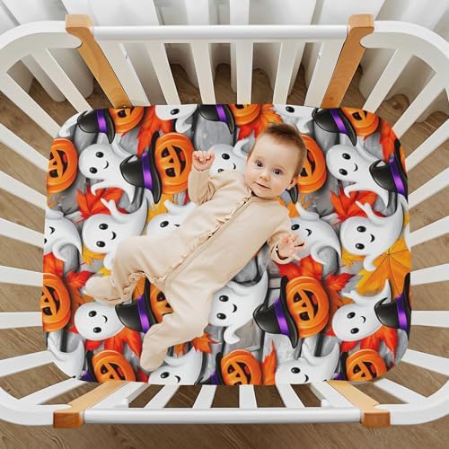 Qilmy Halloween Pumpkins Fitted Crib Sheet for Kids