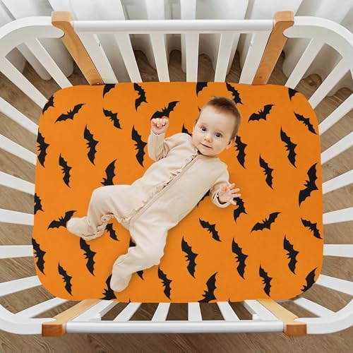 Qilmy Halloween Bats Fitted Crib Sheet Soft Breathable Baby Bedding