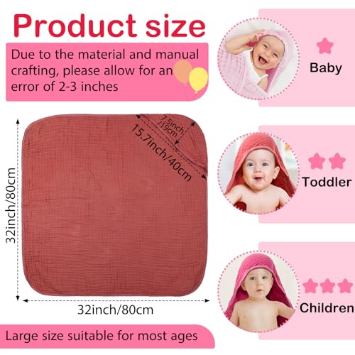 Peryiter 6 Pcs Hooded Muslin Baby Towels Pink