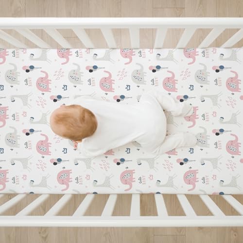 BROLEX Crib Sheets Set of 2 - Elephant Rabbit Design