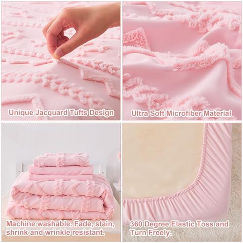 VIVILINEN Pink Boho Toddler Bedding Set 4-Piece