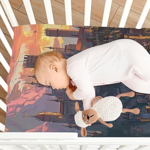 Wajiw Castle Crib Sheets Soft Breathable Fitted 28x52In