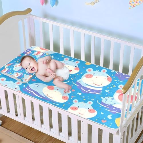 Cooling Blue Hippo Baby Mattress Pad 28x52 Reusable Crib Cover