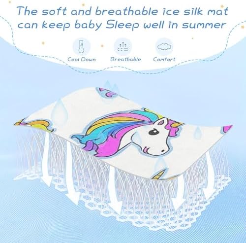 Cooling Baby Crib Mattress Pad with Rainbow Unicorns Design