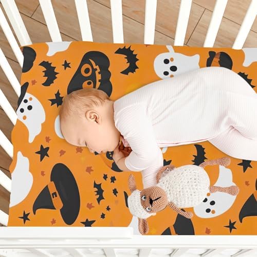 Qilmy Cute Ghost Witch Fitted Crib Sheet for Baby