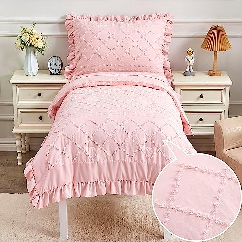 Pink Boho Tufted Toddler Bedding Set 4-Piece