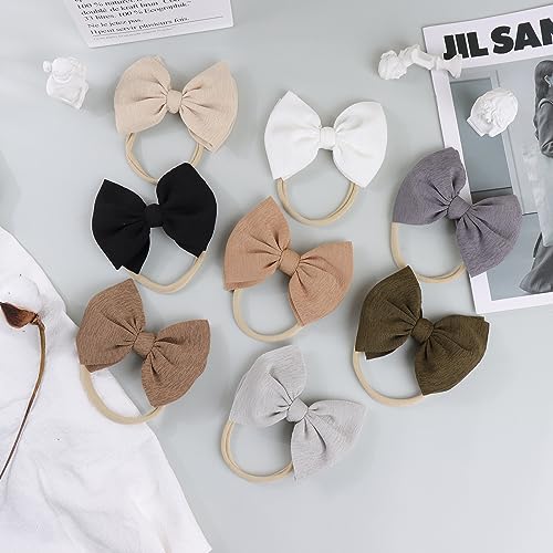 Lanmerry Big Bows Hairbands 8 PCS Handmade Tan Baby Girl Headbands