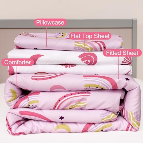 PHF 4 Piece Toddler Bedding Set with Rainbow Theme