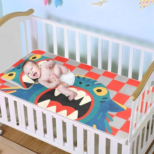 Red and Gray Checkered Cooling Baby Mattress Cover 28x52
