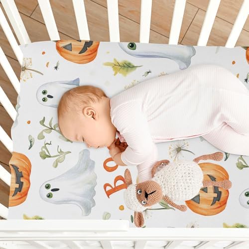 Qilmy Ghosts Pumpkin Crib Sheet for Girls and Boys